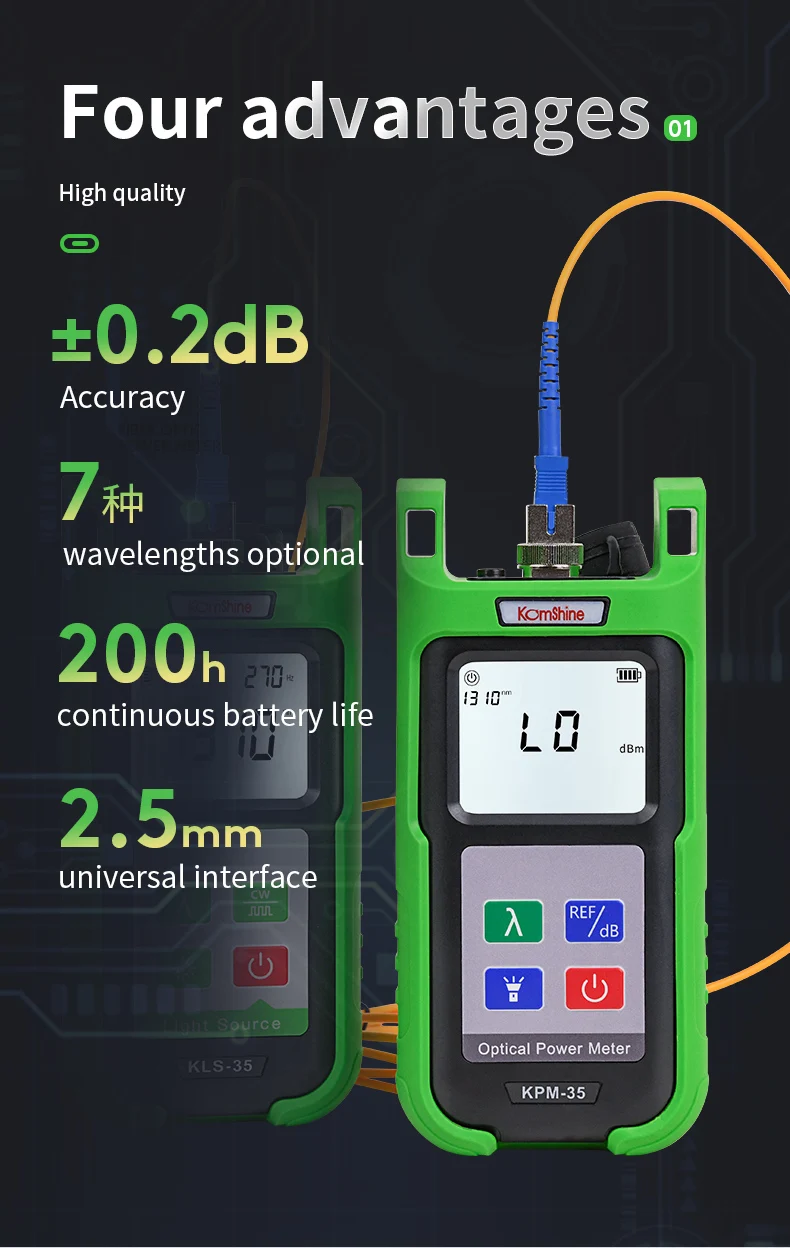 Imagem -02 - Komshine-classic Fiber Identifier Kfi40v 8001700nm Construído em Vfl Comprimento de Onda Fibra Óptica Power Meter com Auto Calibração