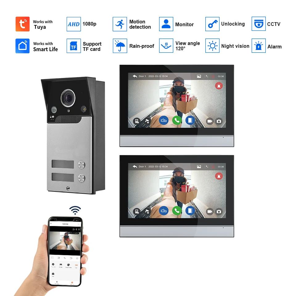 2/3/4Units Tuya Wifi Building Video Doorbell 1080P 10inch Big Screen Touchscreen Smart App Home Intercom Video Door Phone Kit