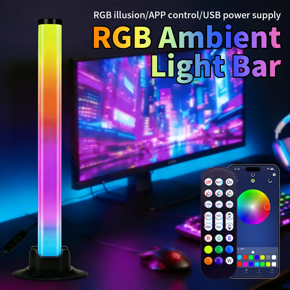

RGB desktop ambient light rhythm sync music LED light strip smart APP remote control dimmable warm for gaming bedroom desk decor