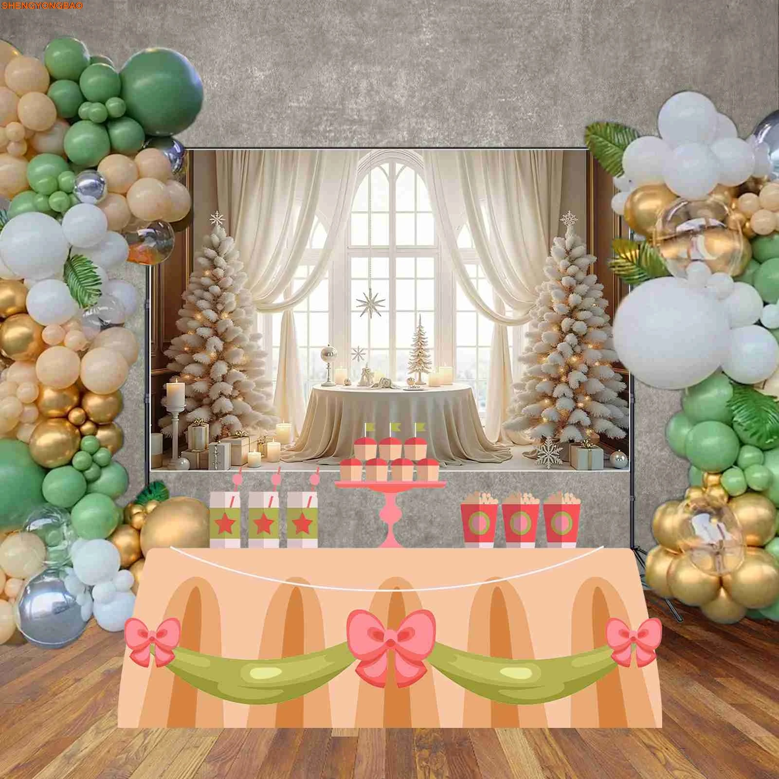 Branco janela de natal fotografia fundo cortina presentes sofá photozone pano de fundo estúdio do bebê photocall acessórios