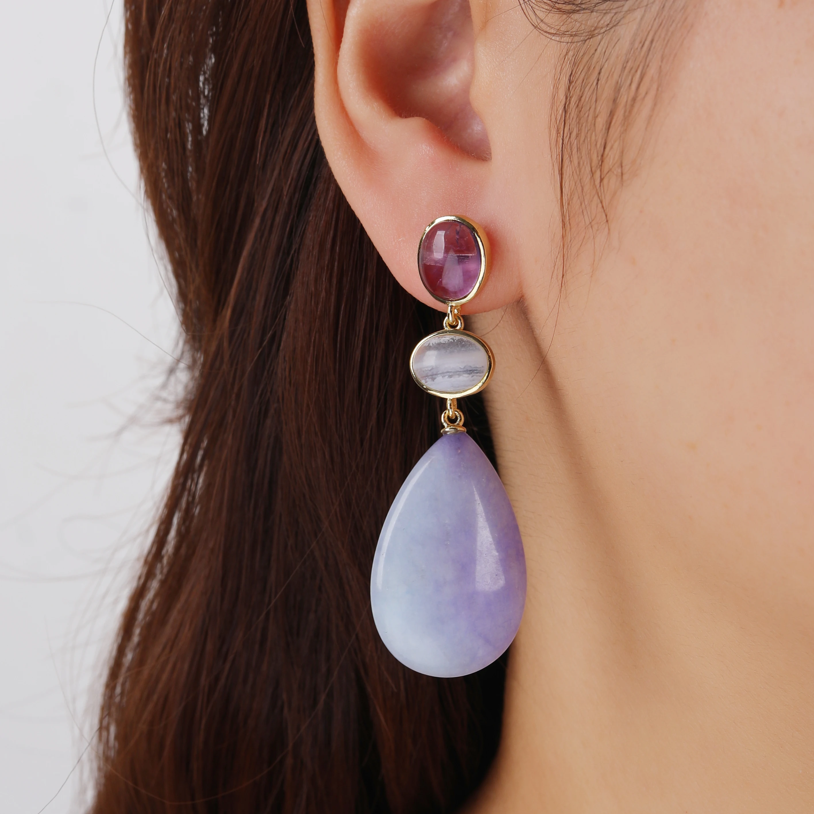 High Quality Natural Rose Quartz Jade Teardrop Pendant Earrings Fashion Dangle with Hot New Style Amethyst High Quality Hot Sale