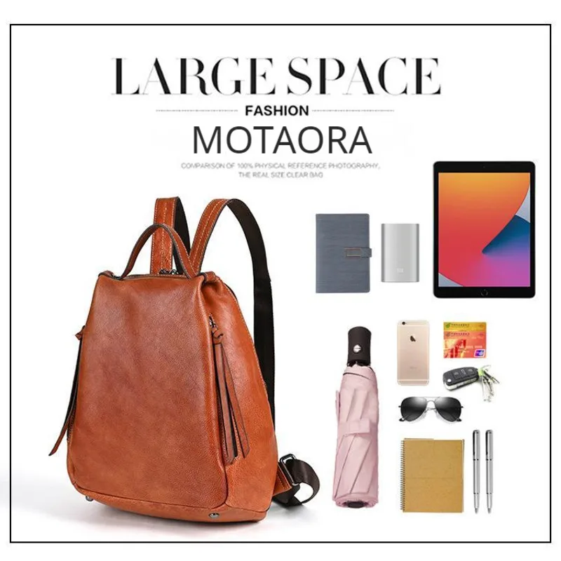 MOTAORA Large Capacity Luxury Backpack Ladies Vintage Girl School Backpack 2024 New Solid Color Women Bags Cow Leather Backpacks