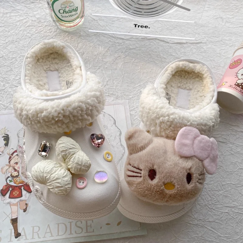 Novo 7 pçs encantos de sapato de pelúcia para jibbitz tamanco bolha slides sandálias adorável olá kitty decorativo sapato fivela diy para presentes de festa