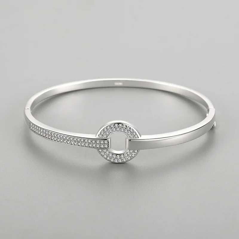 S925 Silver Bracelet for Women with High-end European and American Feel, Round Diamond Inlaid Bracelet, Ins Niche Design