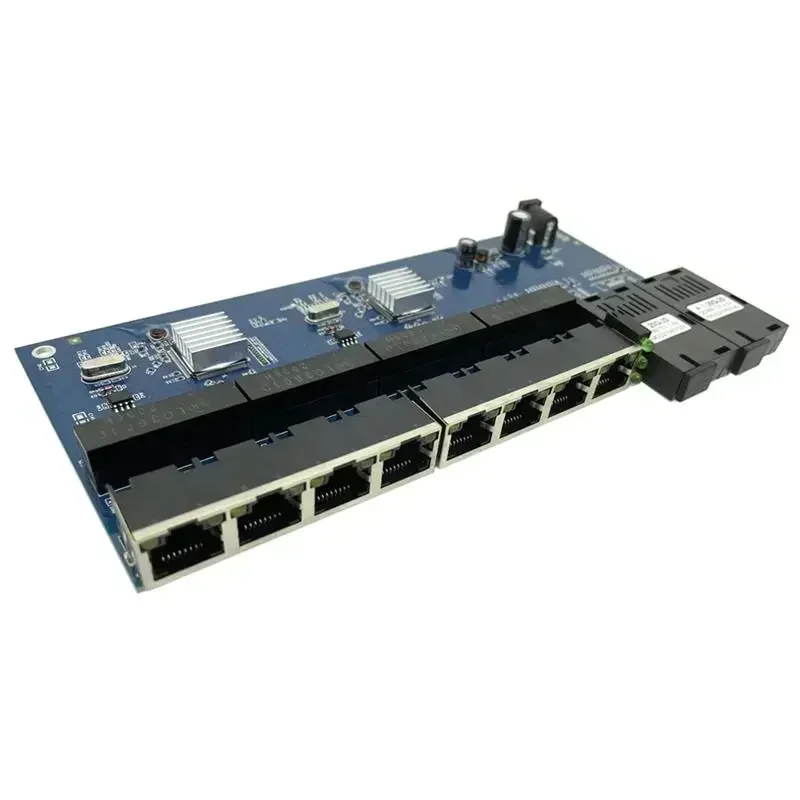 Switch Gigabit Ethernet, conversor de mídia de fibra óptica, Single Mode, 8 RJ45, UTP e 2 SC Fiber Port Board, 10 m, 100 m, 1000m