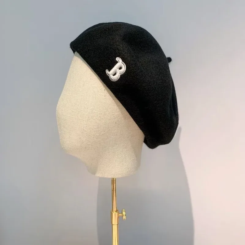 

​​2025 3D Embroidered 'B' Wool Beret Women's Minimalist Warm Winter Hat Fashion Slouchy Cap for Outdoor Travel Free Shipping​​
