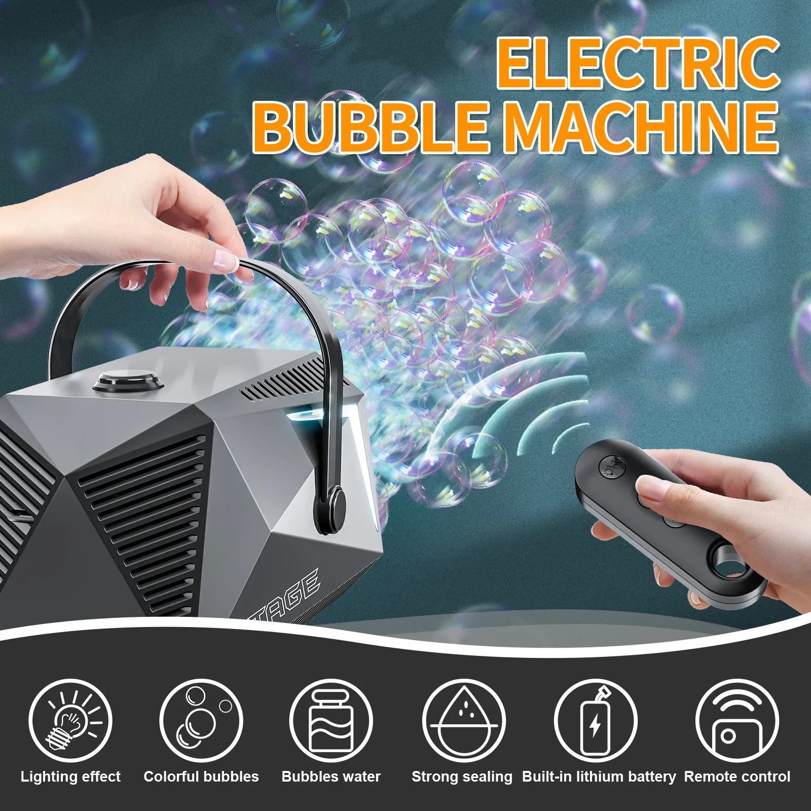 DurableStage Bubble Machine Electric Charging Remote Control Lighting Outdoor Wedding Handheld Automatic Bubble Machine