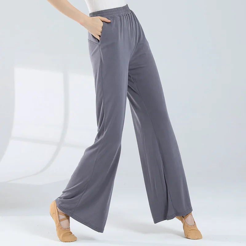 Pantaloni da ballo classici donna pratica Culottes morbido tessuto Cupro gamba larga pantaloni Harem vita alta tinta unita corpo rima