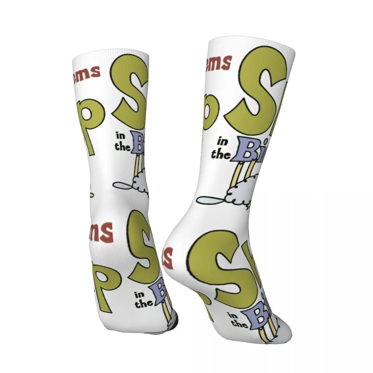 Funny Crazy compression Sign Sock for Men Hip Hop Harajuku Sheep In The Big City Cartoon Happy Seamless Pattern Printed Boys