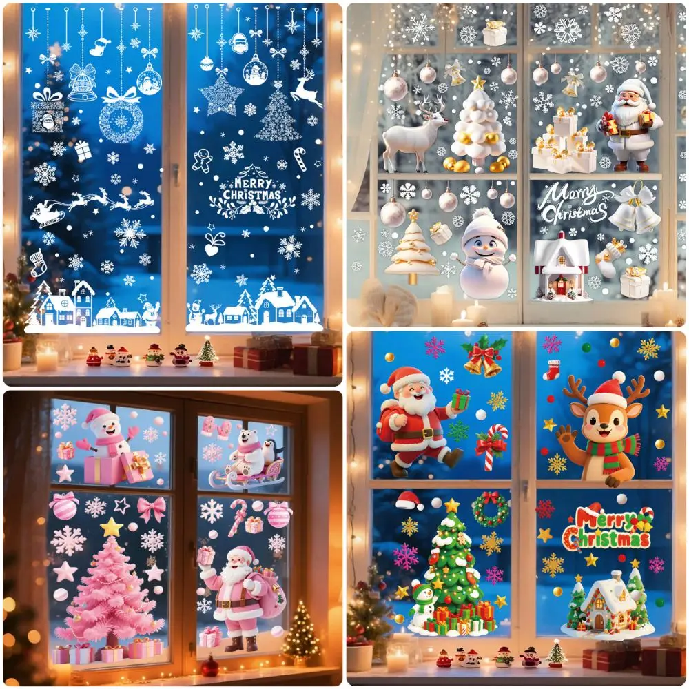 9-teiliges Set Mehrfarbige Frohe Weihnachten Fensteraufkleber Elektrostatische DIY-Accessoires Cartoon-Weihnachtsmann Glasdekorationen für Szenengestaltung