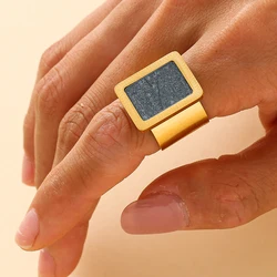 Classics Wide Square Light Luxury Stainless Steel Rings for Women Vintage Temperament Top Quality Fashion Jewelry Gift