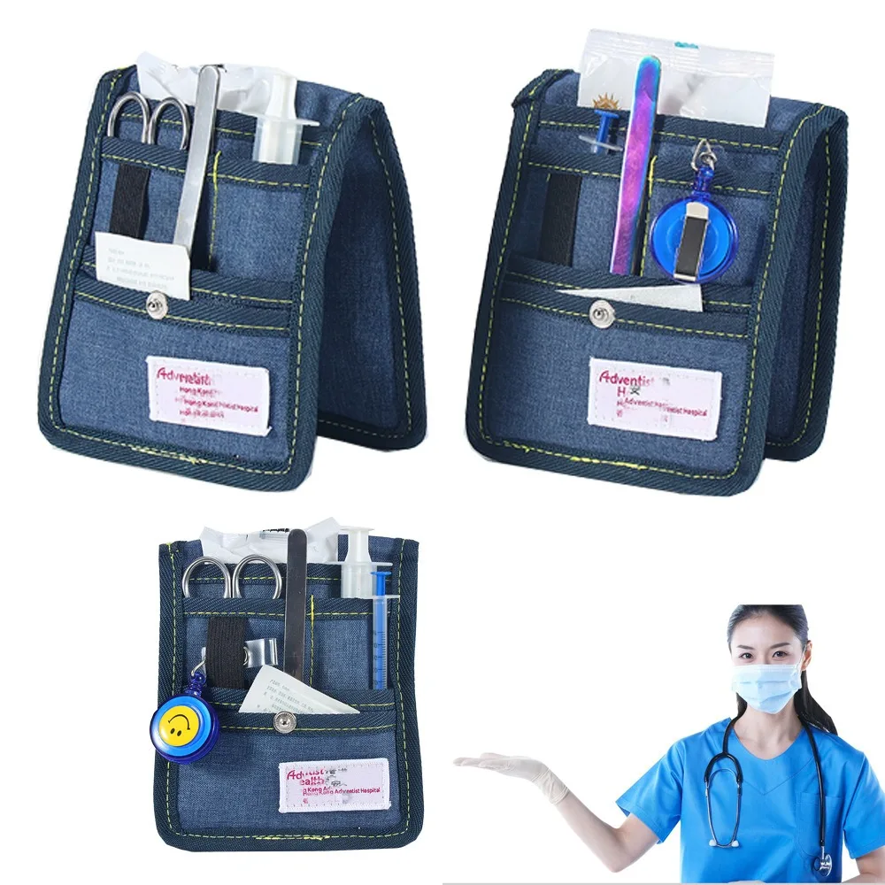 

Denim two-fold large pocket work hanging bag, men's and women's medical nurse pen insert small storage tool bag