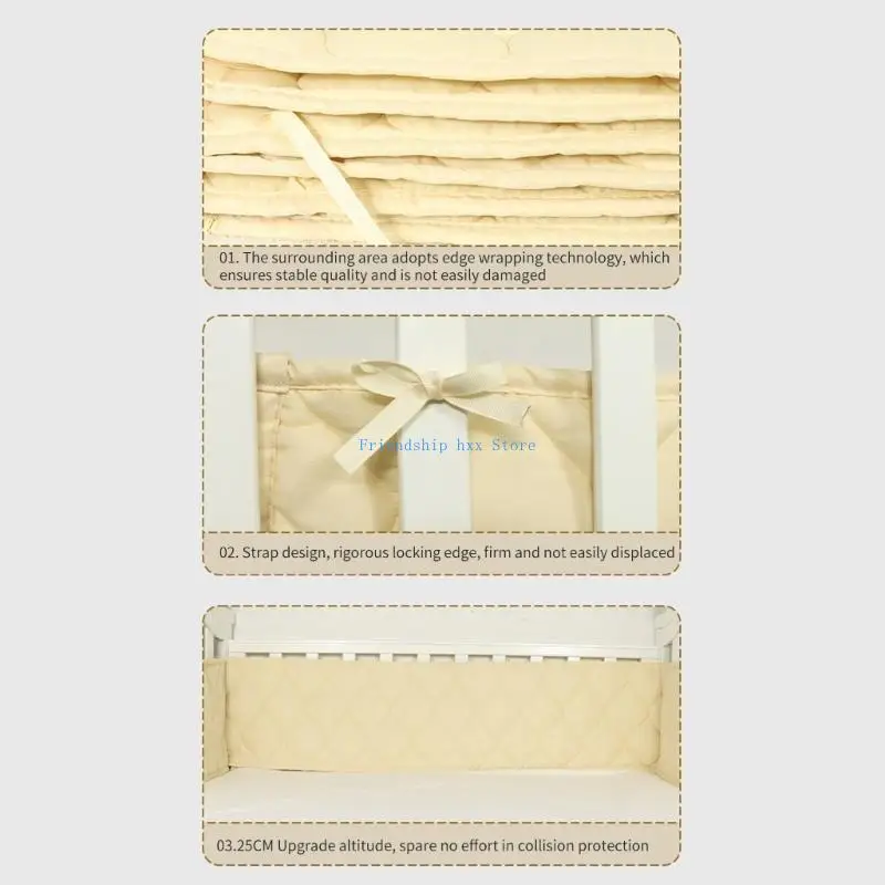 F1CB Baby Crib Liner سهلة التجميع وتفكيك حارس سرير التنفس القابل للتنفس يبقي الطفل سريرًا آمنًا للألوان صلبة.