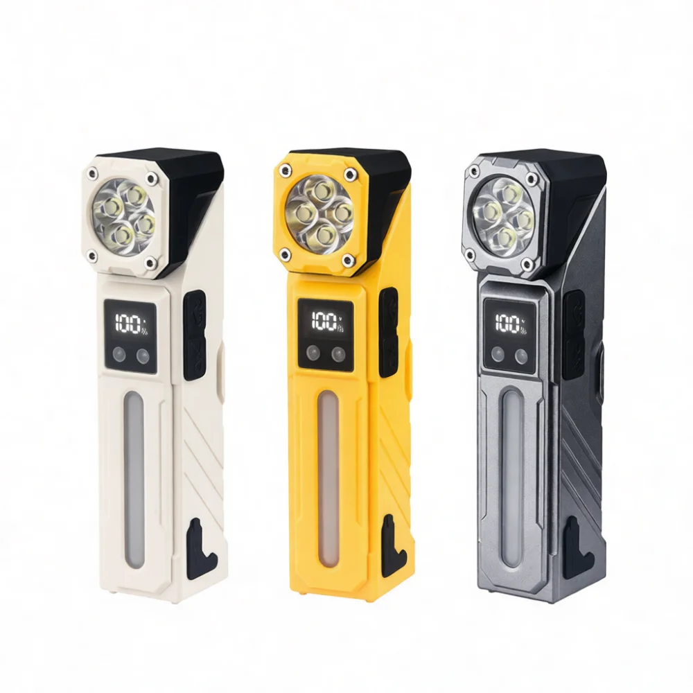 Compact Angle Head Flashlight Rechargeable LED Torch Magnetic Base Work Light Colorful Ambient Light Hunting Fishing Emergency