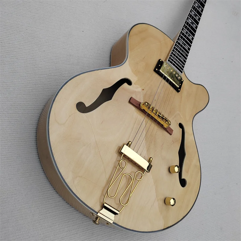 Classic F Hole Wood Color Electric Guitar, You Can Customize the Color You Like Ln Stock , Free Shipping