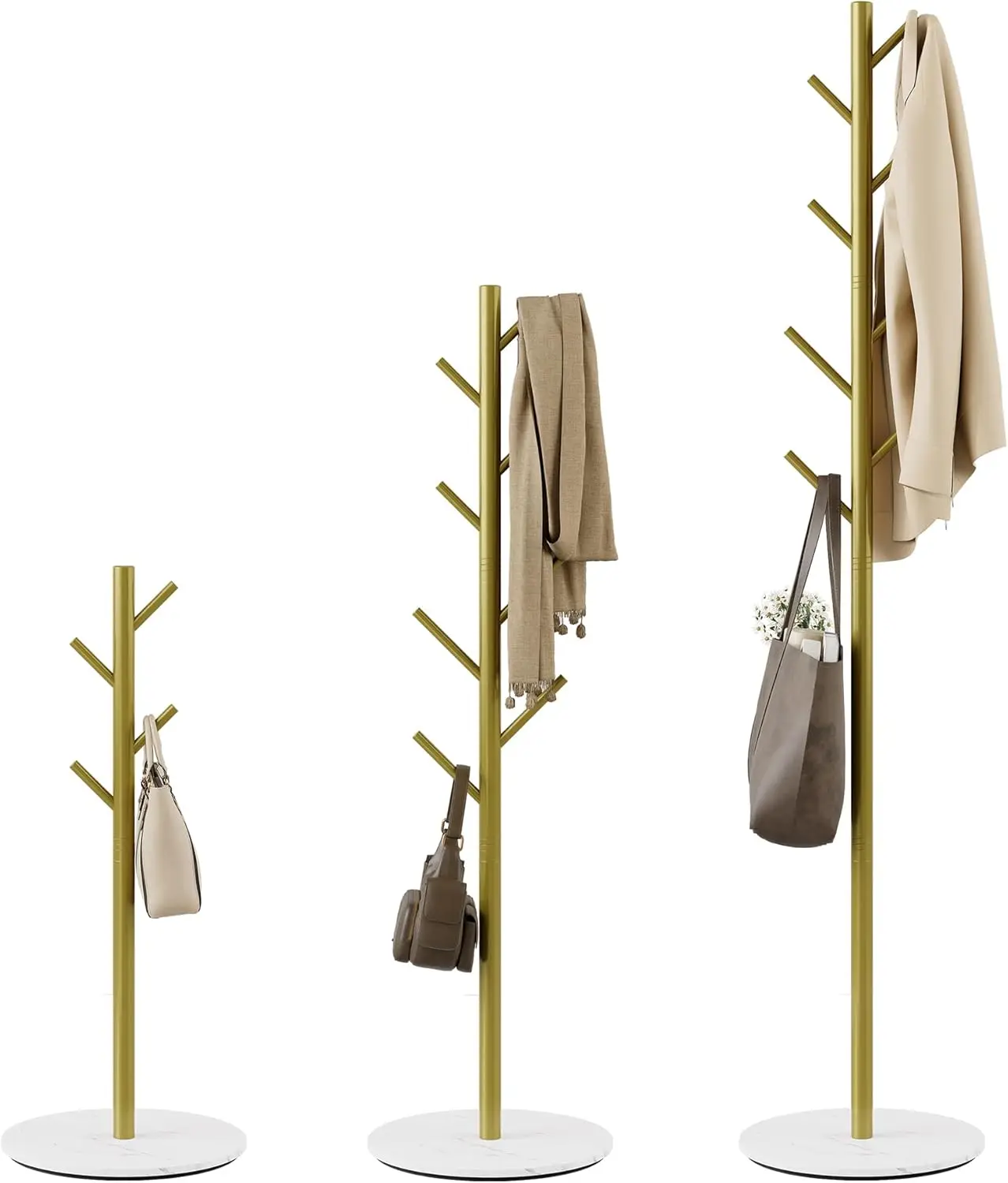 

Вешалка для одежды с 8 крючками, 3 регулируемыми уровнями высоты, современная напольная вешалка, прочная металлическая стойка для одежды с основанием из спеченного камня