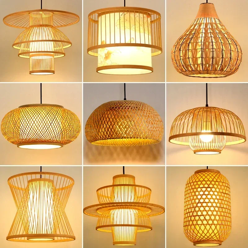 

Bamboo Pendant Lamp E27 Hand Knitted Chinese Style Weaving Hanging Lamps 30cm Restaurant Home Decor Lighting Fixtures