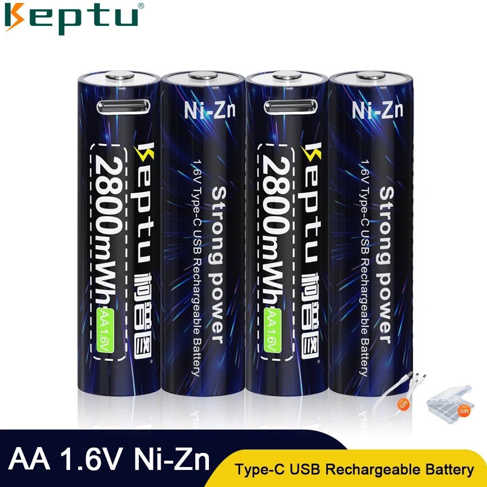 

4-24pcs KEPTU 1.6V 2800mWh AA battery Ni-Zn AA Rechargeable Batteries aa bateria USB aa Batteries for Toys Camera batteries