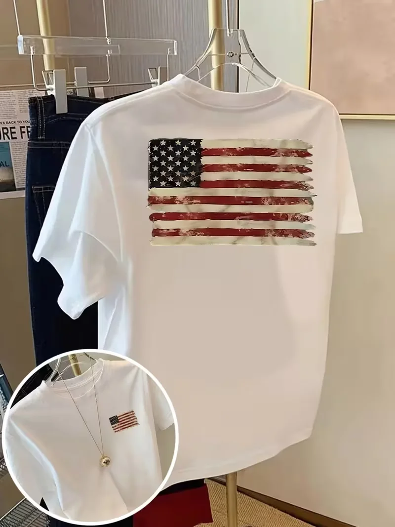 2026 Summer New Collection: National Flag Print T-Shirt, loose fit, crew neck, y2k style, unisex, suitable for all occasions