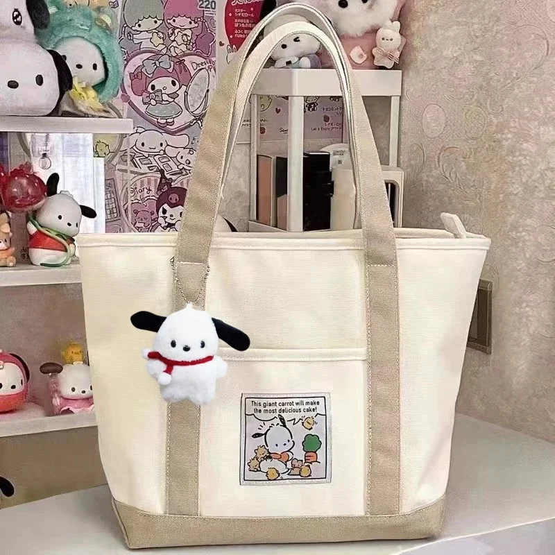 Kawaii Pochacco Canvas Bag Japanese Casual Shoulder Tote Bag Fashion Versatile Handbag Large Capacity Female Shopper Bags