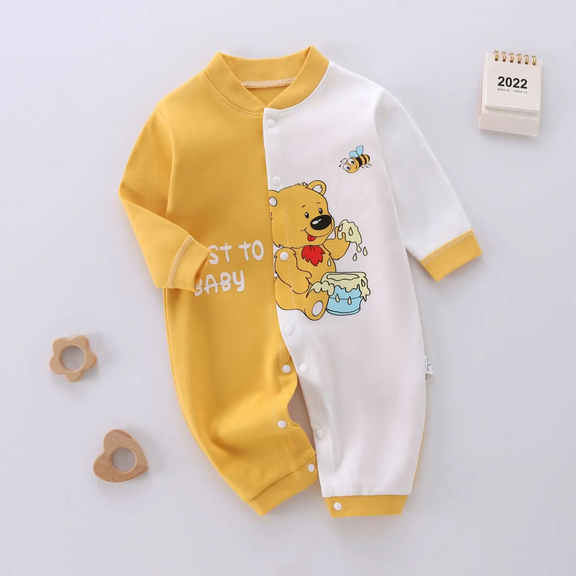 Newborn Clothes Infant Girls Cartoon Print Crewneck Bodysuit Toddler New Design Cotton Soft Color Blocking Long Sleeved Romper