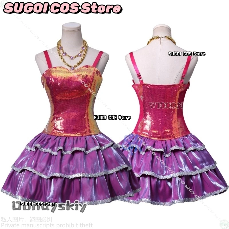 Jirai Kei Girls Lolita Halloween Cos Anime Dream Movie Houseeee Cosplay Fashion Hot Pink Mini Sling Top Sparkling Cake Dress Y2K