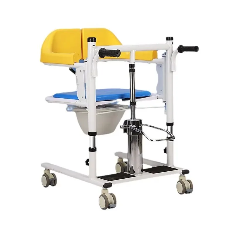 Portable Hydraulic Commode Chair for Elderly Patients Medical Safety Equipment for Nursing Transfer Toilet Wheelchair Bathroom