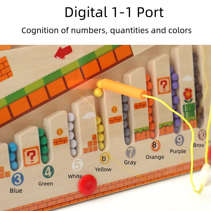 Wooden Magnetic Maze Puzzles Game for Children Color and Number Pen Moving Ball Learning Education Montessori Toys Gift for Kids