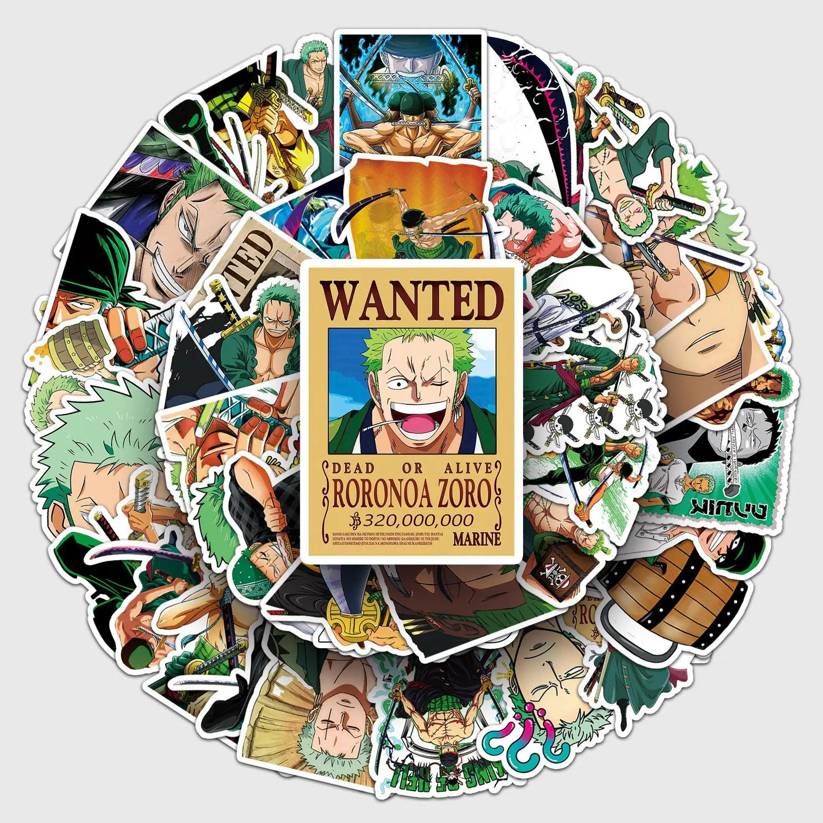 

10/30/50PCS ONE PIECE Roronoa Zoro Anime Stickers Decals Decoration Suitcase Scrapbooking Laptop Phone Stationery Toy Gift