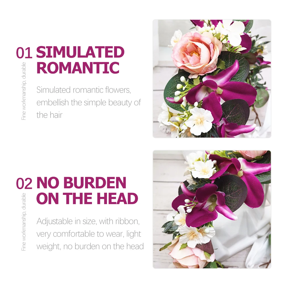 

Orchid Flower Headdress Silk Bridal Hairband Bright Wedding Accessory Brides Party Photos Head Garland Hair Tool