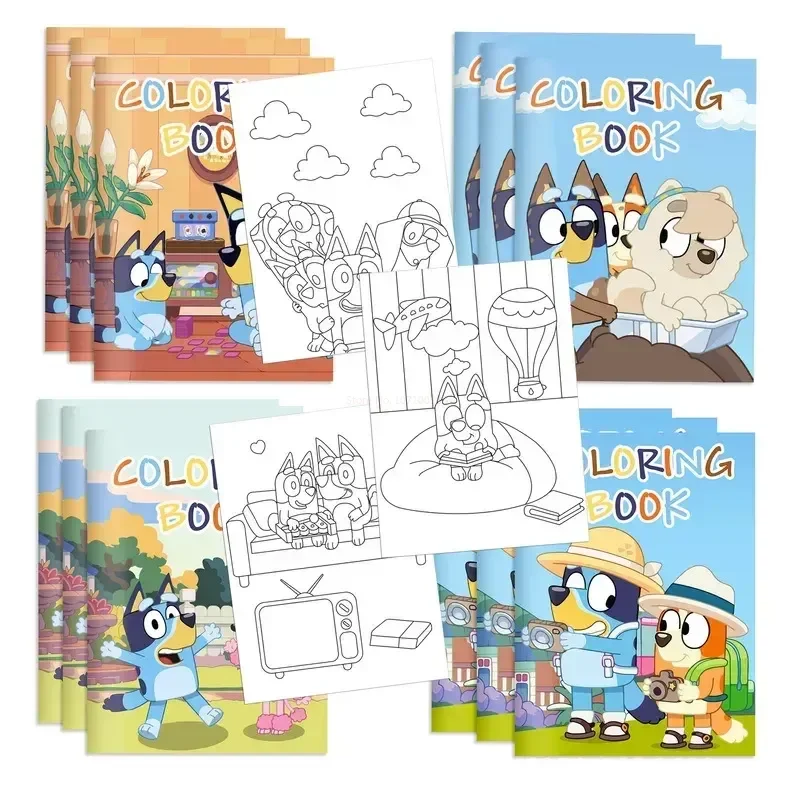 

12pcs Anime Bluey Color DIY Coloring Book Cute Bluey Bingo Party Cartoon Color Graffiti Painting Book Children Toy Learning Gift