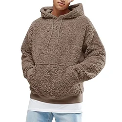 2024 Autumn Winter Men's Tops Plush Hooded Sweater Fashion Solid Warm Hoodies Y2K Streetwear in Hooded Sweatshirts Mens Clothes