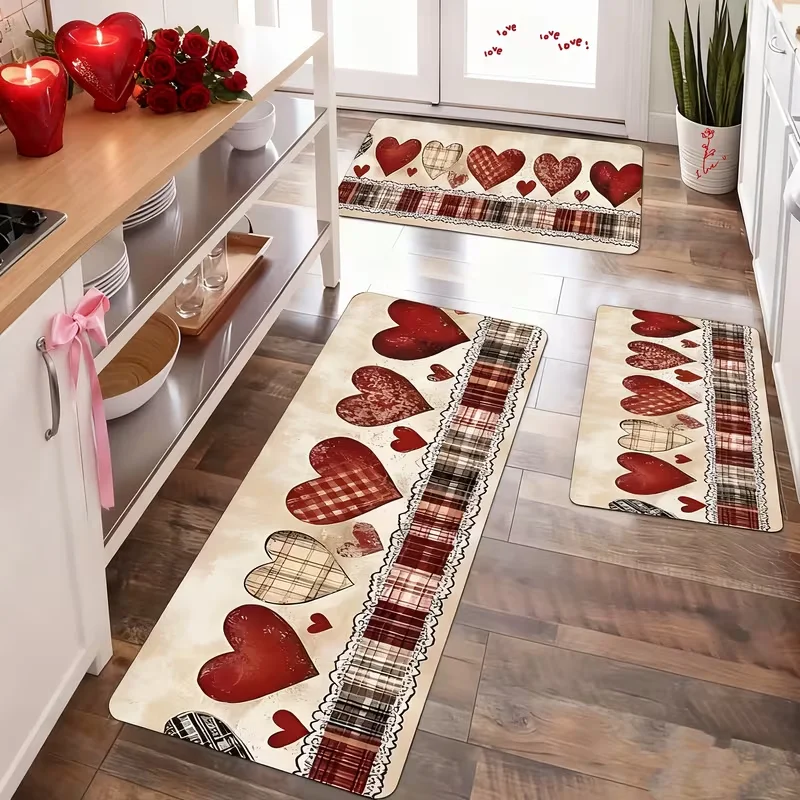 Herzkarierte weiche Matten, Teppiche für Küchen, Wohnzimmer, Waschküche, Fußmatten für den Eingangsbereich, Küchenteppiche zum Valentinstag