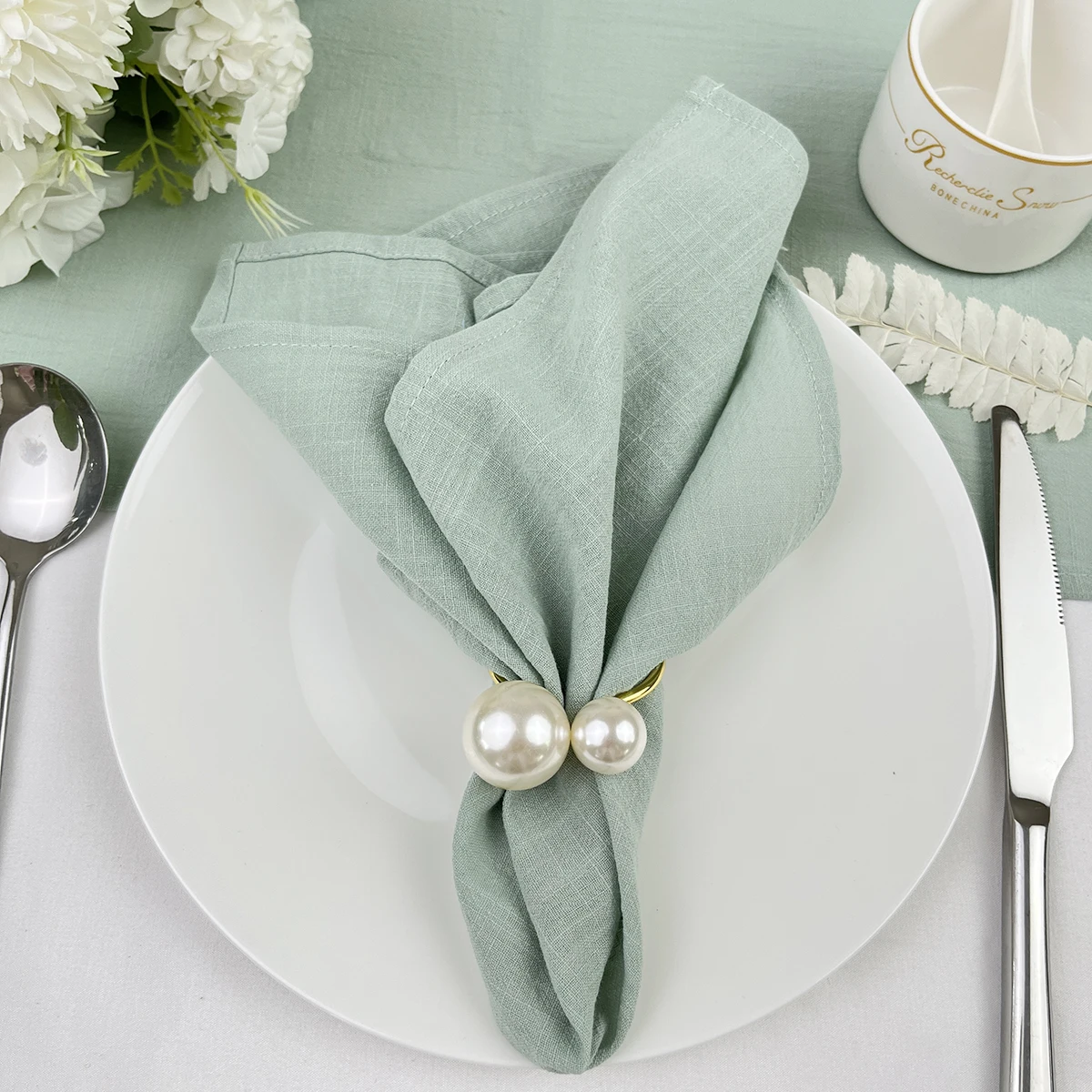 50PCS Sage Green Factory Wholesale Serving Cloth Napkins Cotton Fabric Serviette Gauze Table Towels Wedding Decoration Easter