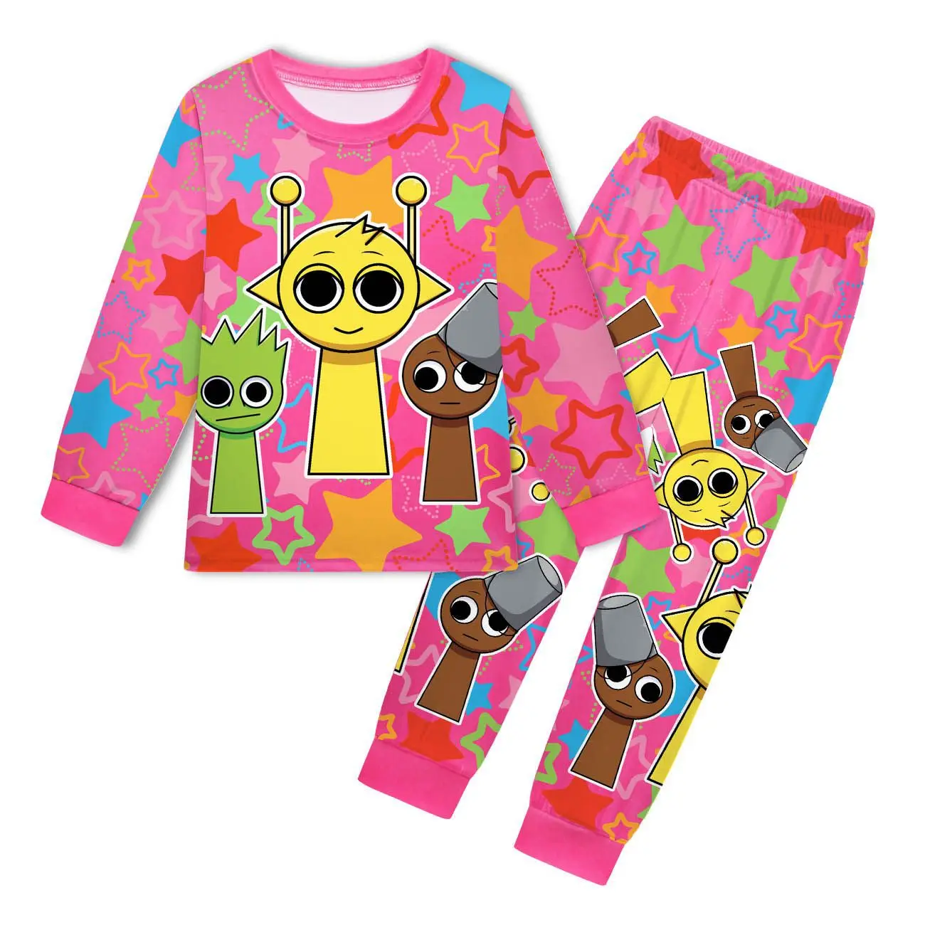 Hot Movie Sprunki Kids Cosplay Costume Incredibox Pajamas Sets  Boys Daily Nightgowns Girls Long Sleeve T Shirt+Pants 2pcs Set