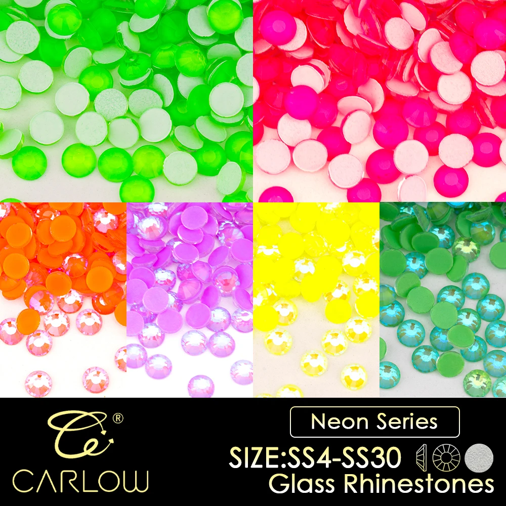 CARLOW Luminous SS6-SS30 High Quality Neon Non Hot Fix Rhinestones Flat Back Glitter Glass Stones DIY Jewelry Nail Art Decoratio