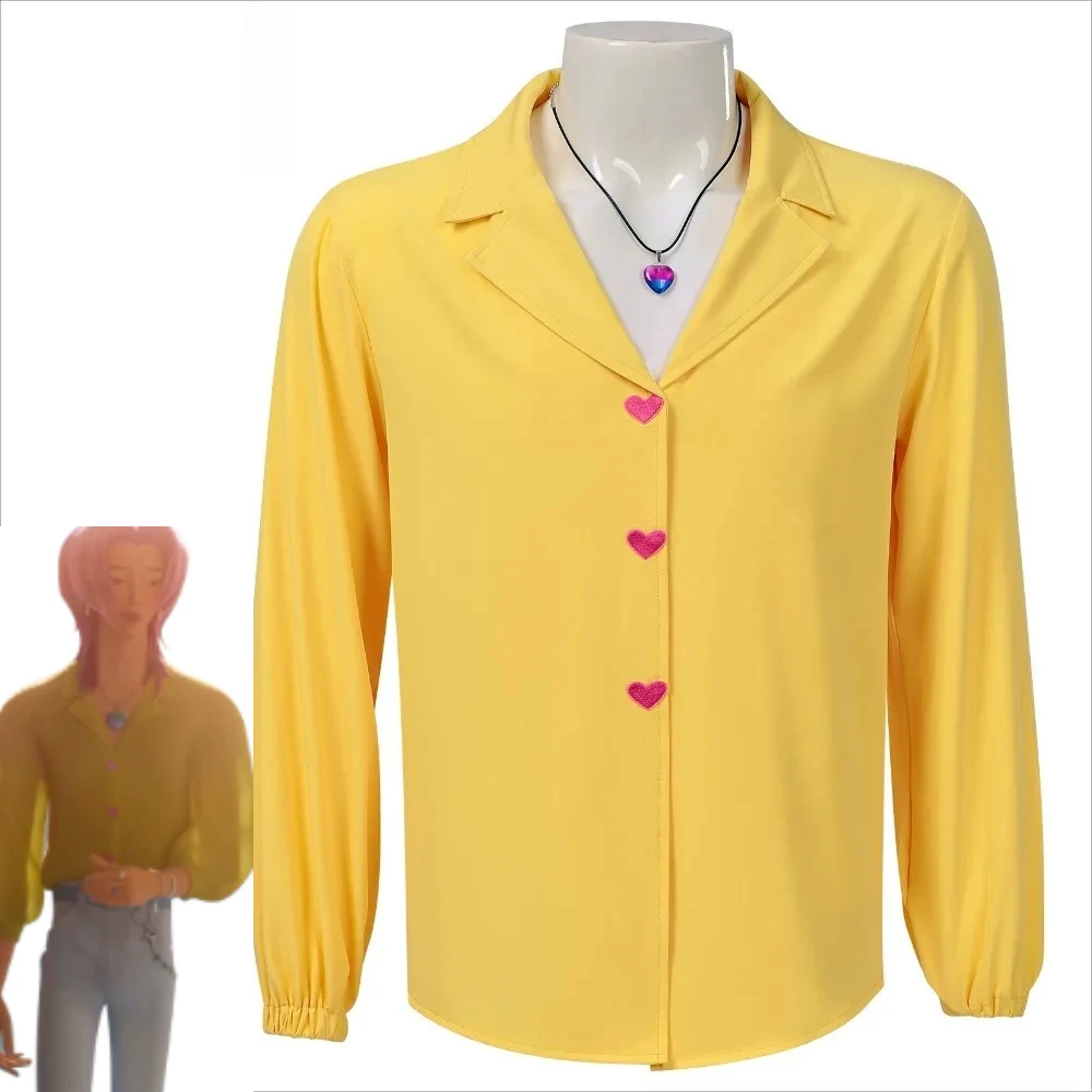 

New KPop Demon Hunters Romance Cosplay Costume Yellow Shirt Heart Necklace Saja Boys Halloween Party for Women Men Carnival Suit