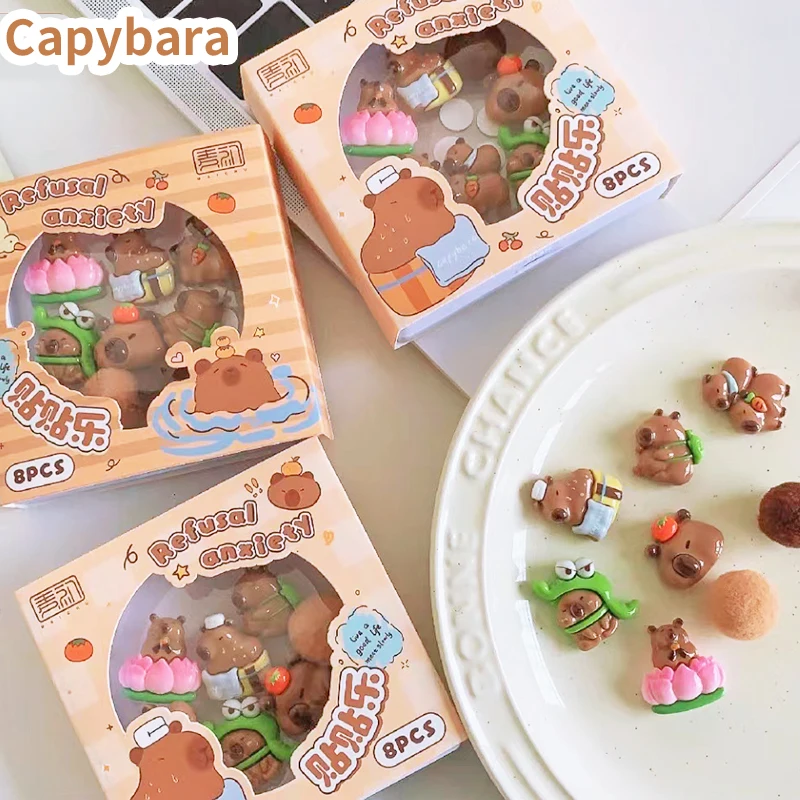 8 pcs/box kawaii stationery cute stickers aesthetic capybara Plastic Patches for DIY Cup /box /desk/Shoes  Handmade Decoration