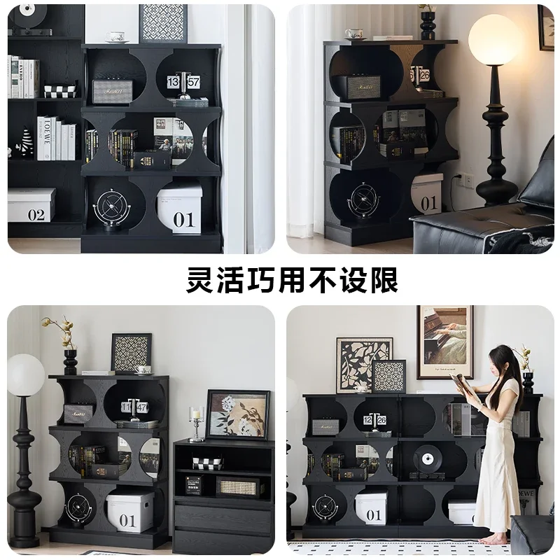 Bookcase Bookshelf Half Wall Bookcase Living Room Side Cabinet Simple Modern Black Modular Cabinet Combination Cabinet