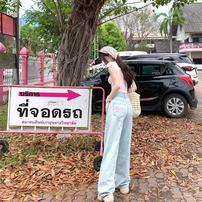 Spring New Arrival Simple Basic Women Jeans Fashion Street Casual Loose Woman Jeans High-Waisted Slimming Straight Pants Female