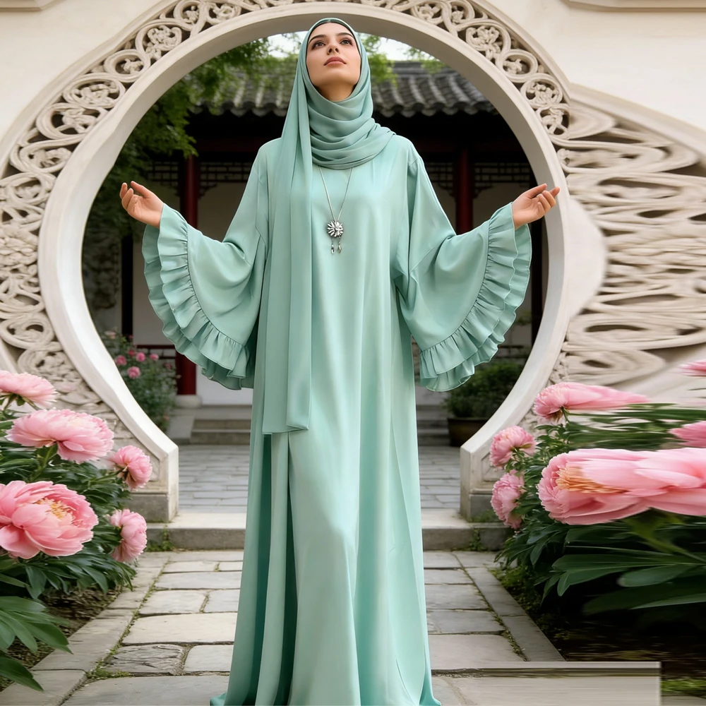 

Eid Abbayas for Woman Muslim Dress Flare Sleeve Abaya Dubai Kaftan Ramadan Islam Jalabiya Turkey Caftan Kebaya Robe Vestidos New