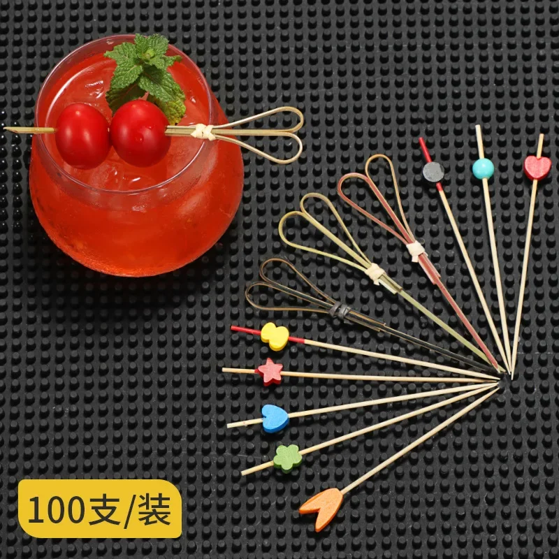 Creative Cocktail Signature Decorative Flower Signature Disposable Fruit Fork Bamboo Skewer Fruit Toothpick Multi-functional