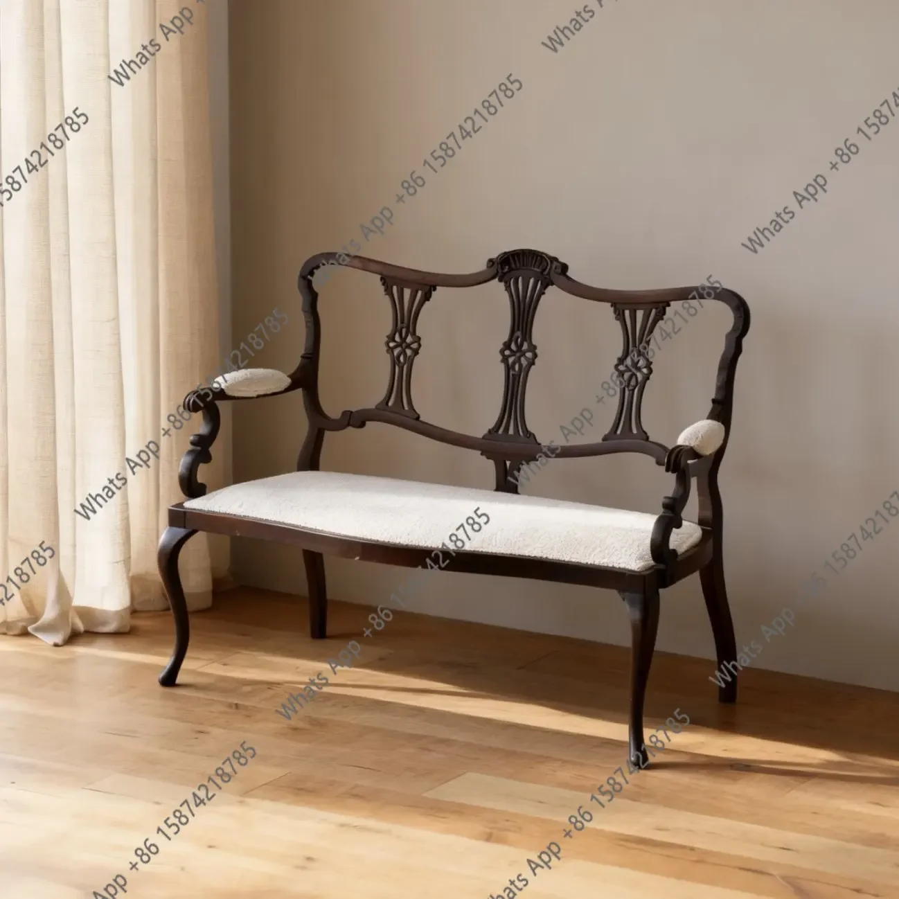 

N64 American country carved solid wood sofa Nanfa medieval living room studio small double sofa retro homestay leisure chair