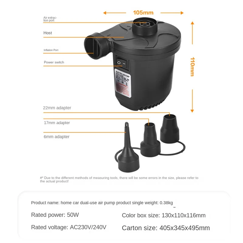 Pompa Udara Listrik 50W Dengan 3 Nozel Dirancang Untuk Tas Penyimpanan Vakum, Kasur Udara, Dan Ban Renang