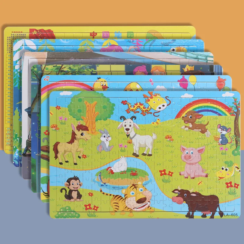 

Wooden 3-7 years old 200 pieces wooden puzzle, children's animal puzzle, educational early education cartoon flat puzzle toy