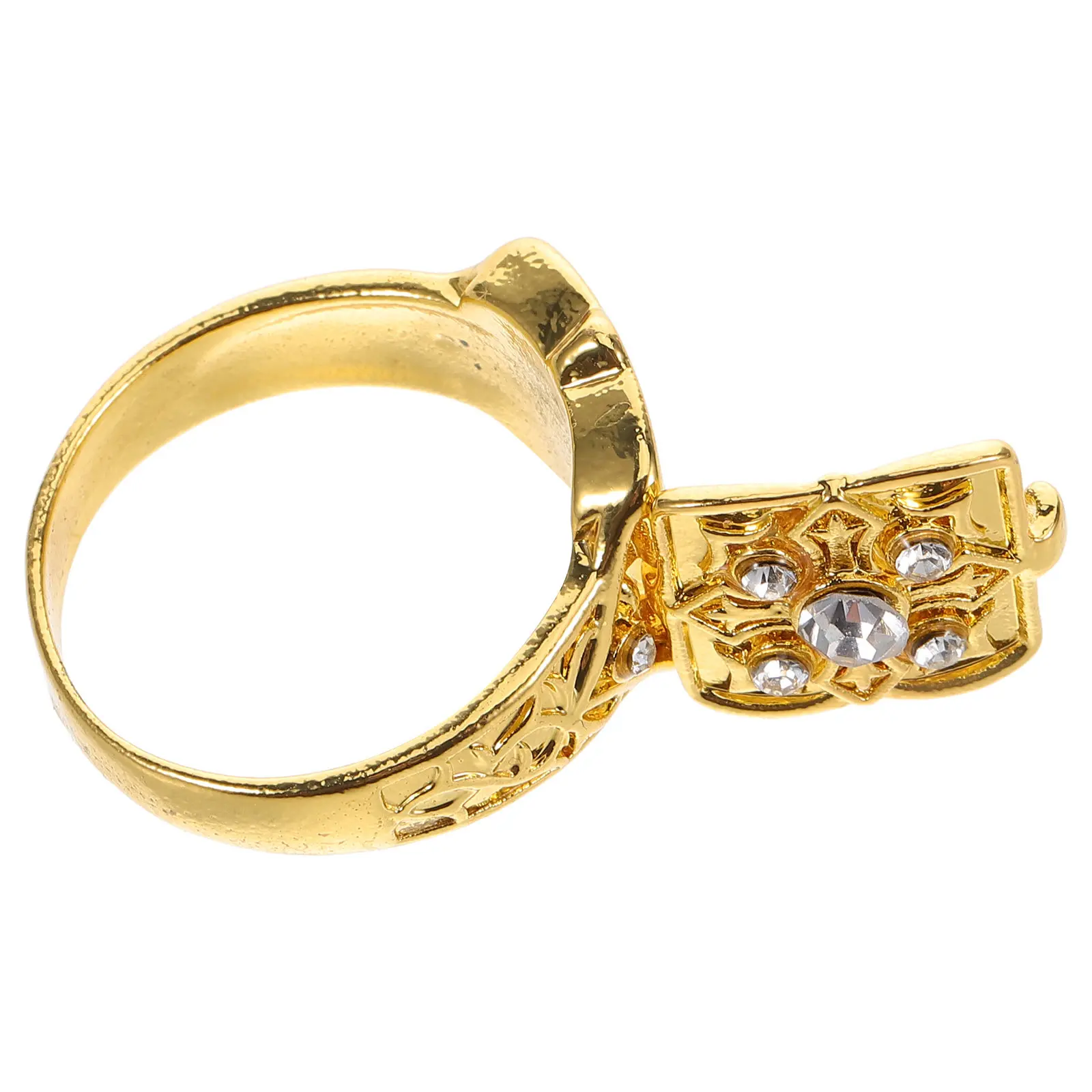 Vintage Ring for Women Men with Hidden Space Intricate Carving Micropaved Rhinestones Secret Locket Ring Elegant Party