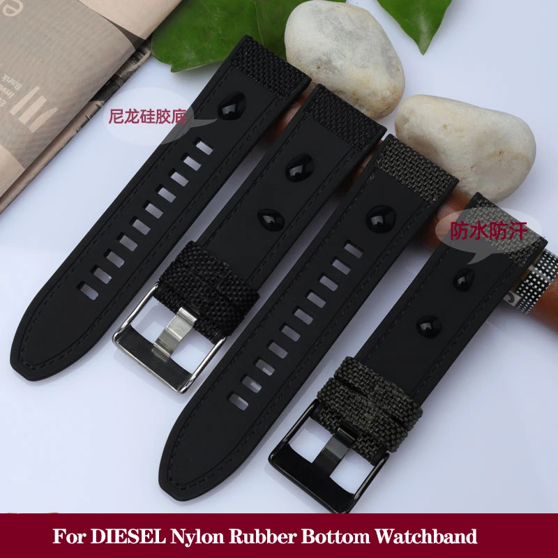 24mm 26mm 28mm Canvas Silicone Watch Strap For DIESEL DZ4500 DZ4506 DZ7420 DZ4318 Pei-nahai PAM985 Nylon Rubber Bottom Watchband