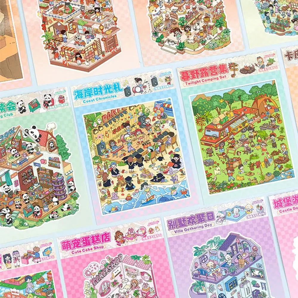 

New PET Miniature Scene Sticker Book Mini Visual Stacking Miniature Scene Collection 3D Pocket Cabin Scene Stickers Gifts