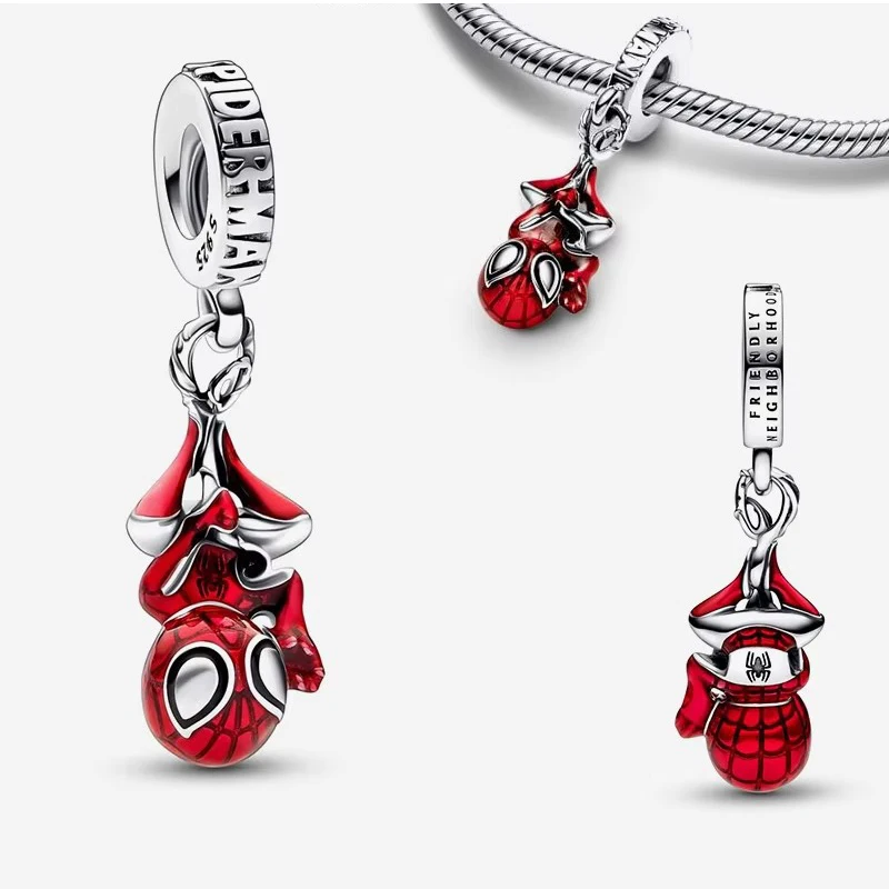 Marvel Series Hanging Spiderman Charm Beads Fits Pandora Original Bracelet Women 925 Silver Pendant Beads DIY Jewelry Gift Hot