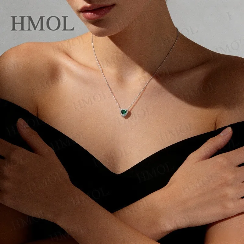 Heart Cut Necklace White Gold Lab Grown Columbia Emerald Ruby Sapphire Padparadscha Romantic Fine Jewelry for Valentines Day